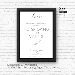 Editable No Smoking/Vaping Sign: AirBNB Host Template (Digital Download)