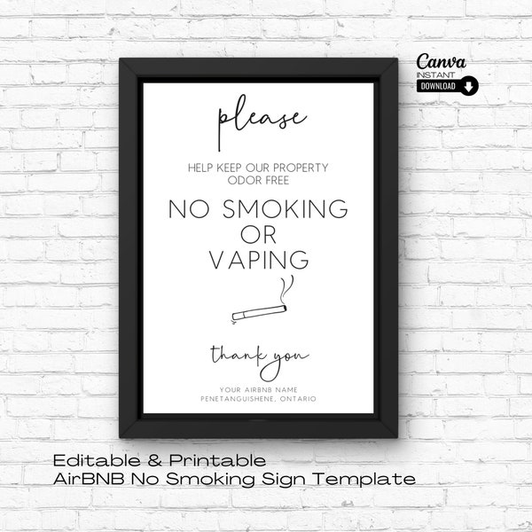 Editable No Smoking Sign, Please No Smoking or Vaping Sign, No Vaping Sign, AirBNB Sign, No Smoking, AirBNB Host, Vacation Rental, VRBO