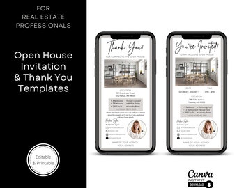 Real Estate Open House Invitation, Textable Open House Invitation, Editable Open House Invitation Template, Open House Thank You, Canva