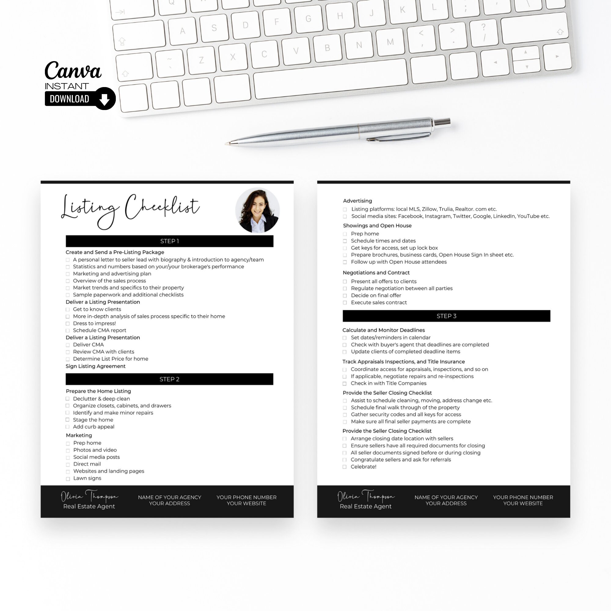 Real Estate Agent Listing Checklist: Editable Realtor Task List (canva ...