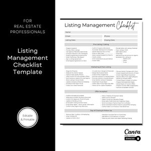 Real Estate Listing Management Checklist Template (Canva Editable)