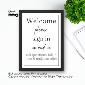 Plaque de bienvenue modifiable pour portes ouvertes, imprimable plaque de portes ouvertes, modèle de plaque de bienvenue, marketing immobilier, plaque immobilière, modèle canva