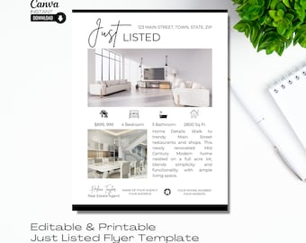 Editable Real Estate Flyer Template: Just Listed, Open House (Digital Download)