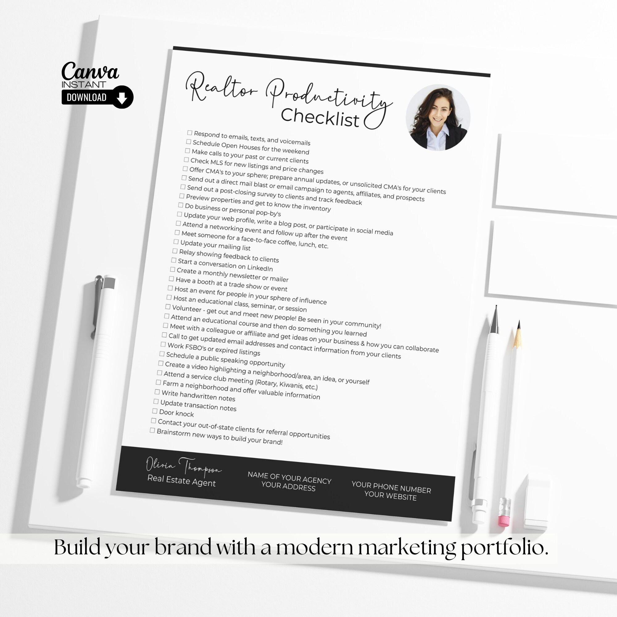 Printable Real Estate Productivity Checklist, Editable Realtor Task ...