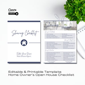 Home Seller Showing Checklist, Printable Seller Checklist, Real Estate Listing Presentation, Real Estate Marketing, Canva Template, Modern