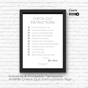 Szablon znaku Airbnb Check Out, edytowalny znak Airbnb, zasady domu Airbnb, Airbnb do druku, elektroniczna lista kontrolna Airbnb Check Out, VRBO