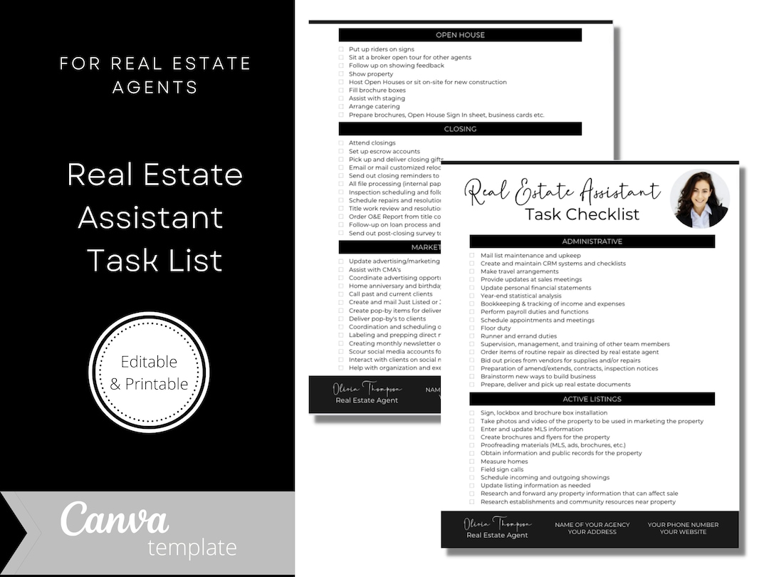 Real Estate Agent Assistant Checklist Transaction Coordinator Etsy
