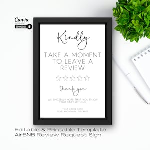 Editable AirBNB Review Request Sign: Printable Template