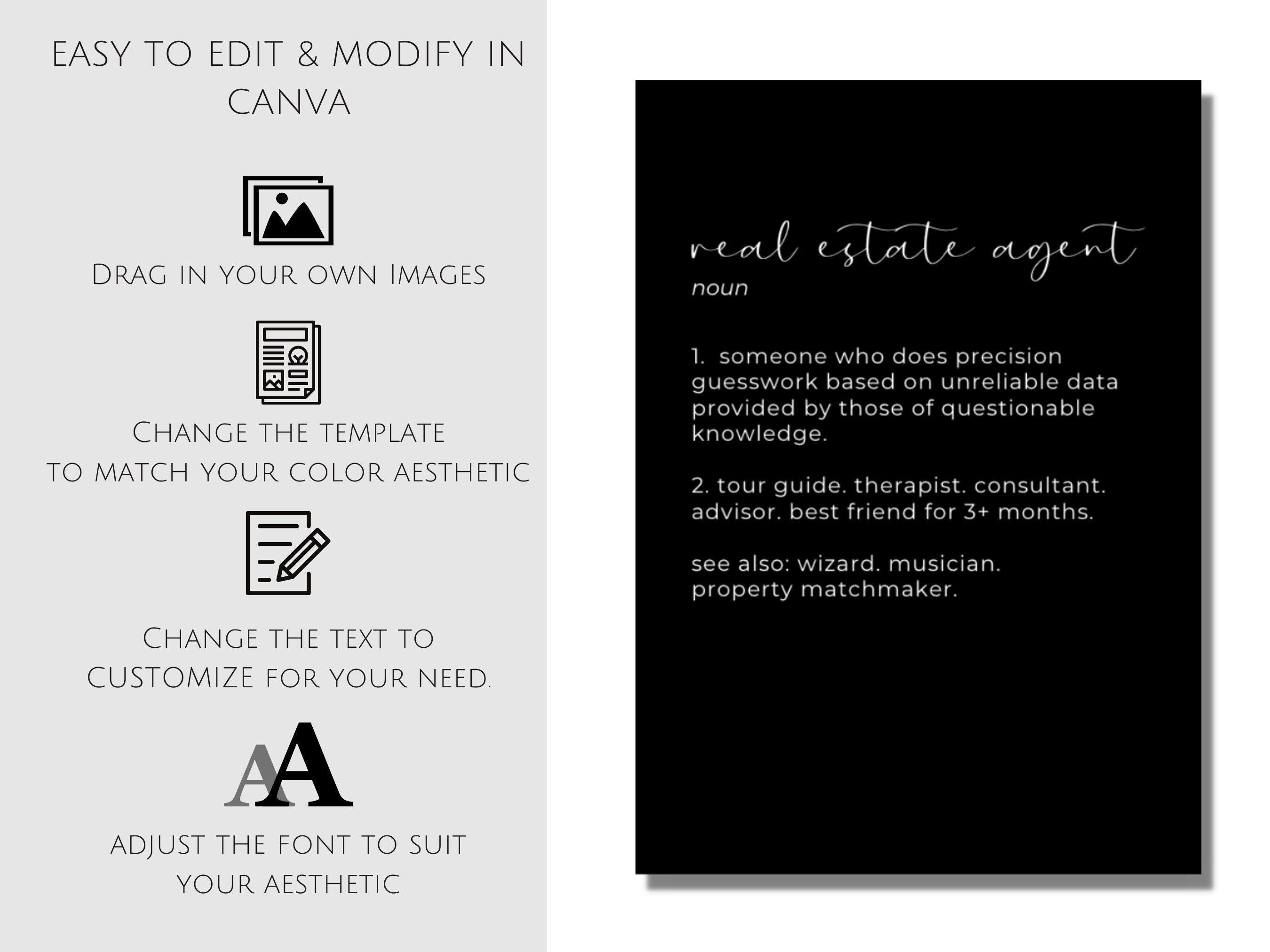 Real Estate Agent Definition Poster Real Estate Office Decor Etsy