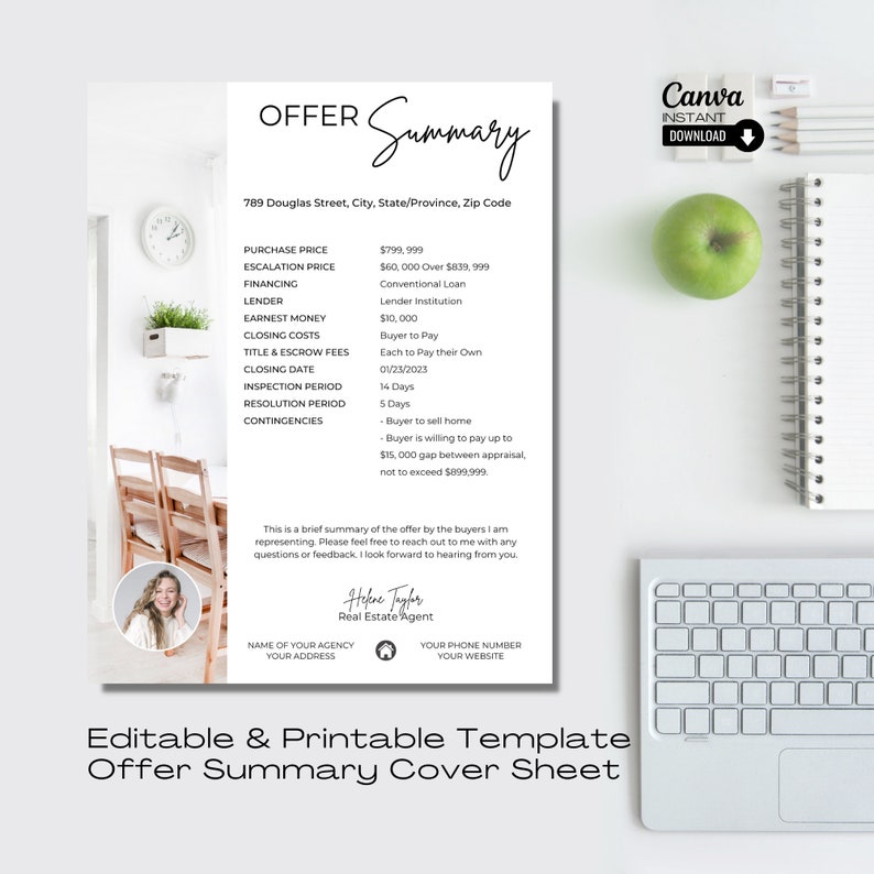 Real Estate Offer Summary Template: Printable Canva Cover Sheet - Etsy ...
