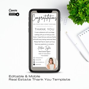 Carte de remerciement numérique, Carte de remerciement avec texte, Marketing immobilier, Merci pour l'immobilier, Remerciement de clôture, Modèle Canva Realtor