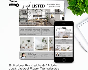 Real Estate Flyer Template Bundle: Just Listed & Open House (Printable, Editable)