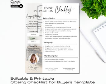 Closing Checklist for Buyer, Real Estate Templates, Real Estate Checklist, Buyer Closing Day Checklist, Buyer Checklist, Disclosure, Canva