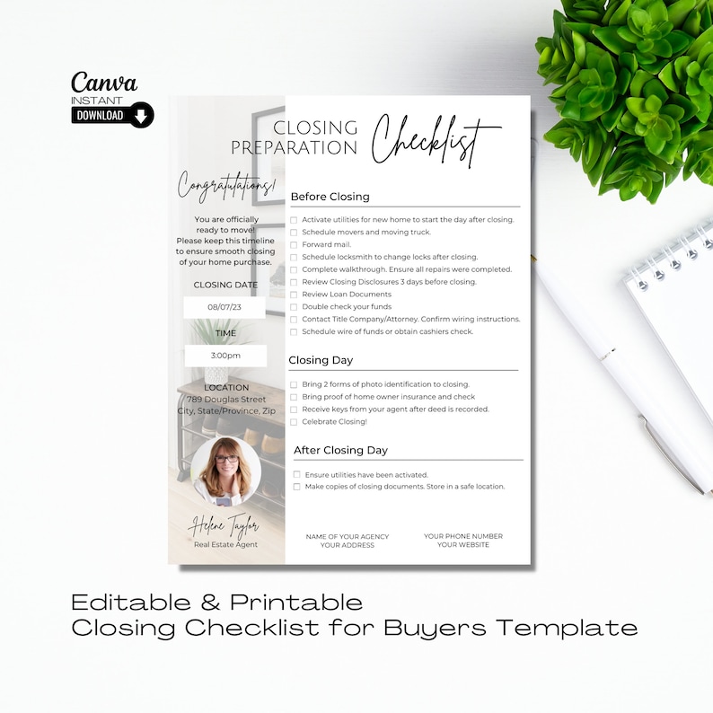 Real Estate Buyer Closing Checklist Template (canva Editable) - Etsy