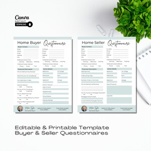 Buyer Questionnaire, Seller Questionnaire, Real Estate Marketing, Real Estate Questionnaire, Home Buyer Questionnaire, Digital Download