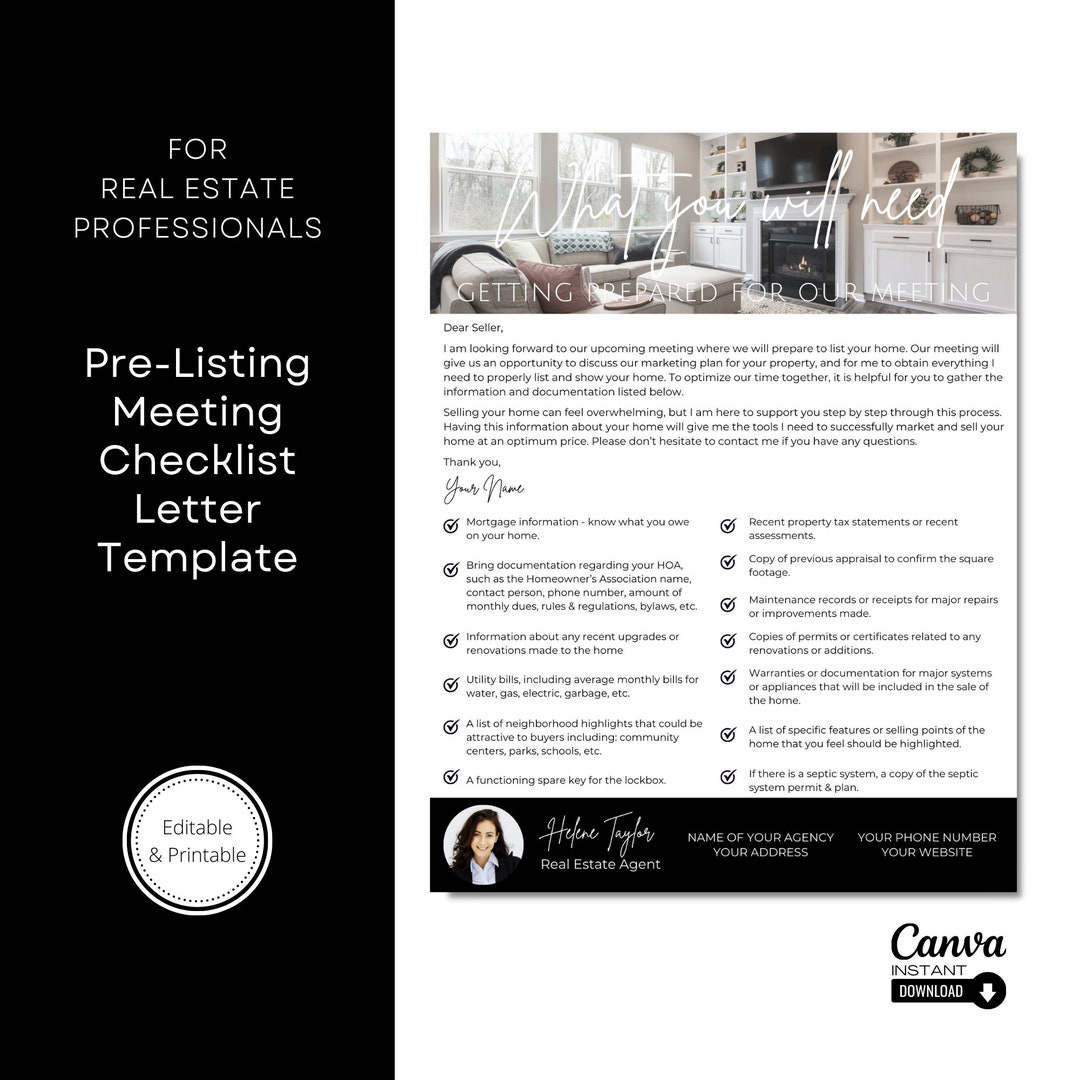 Editable Real Estate Pre Listing Checklist Template, Printable Listing(01)
