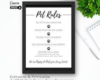 AirBNB Canva Template, Editable AirBNB Pet Rules Sign, AirBNB Pet Rules, Editable Pet Rules Sign, AirBNB template, Canva Template