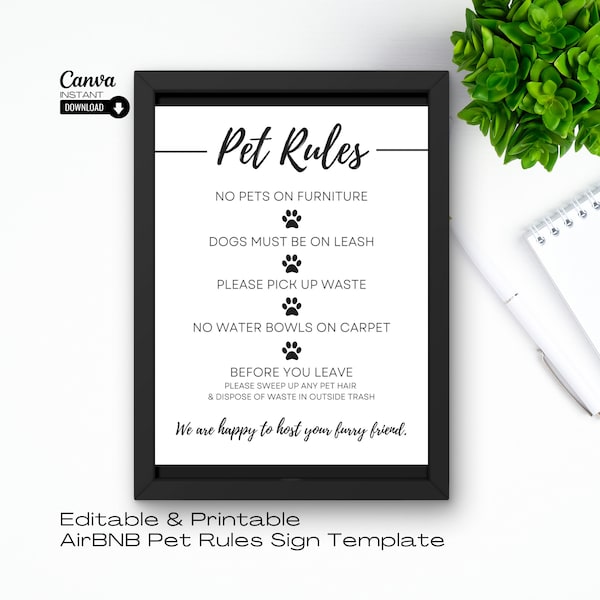 AirBNB Canva Template, Editable AirBNB Pet Rules Sign, AirBNB Pet Rules, Editable Pet Rules Sign, AirBNB template, Canva Template