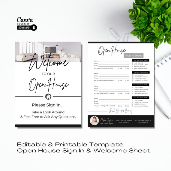Realtor Open House Sign-In Sheet: Editable Canva Template (Instant Download)