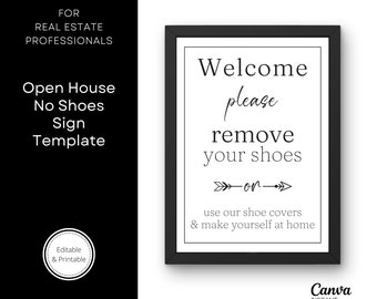 Editable No Shoes Sign Template: Open House Welcome (Printable)