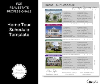Real Estate Home Tour Schedule Template: Canva Editable (Digital Download)
