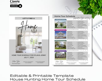 Real Estate Home Tour Schedule Template: House Hunting Guide (Canva, Digital Download)