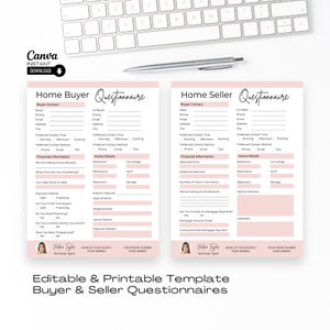 Buyer Questionnaire, Seller Questionnaire, Real Estate Marketing, Real Estate Questionnaire, Home Buyer Questionnaire, Digital Download