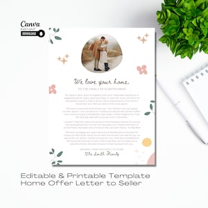 Carta de oferta de vivienda, carta de oferta de comprador, carta al vendedor de vivienda, bienes raíces editables, carta de oferta de casa imprimible, bienes raíces, formas boho