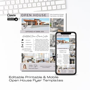 Plantilla de volante de puertas abiertas, Folleto de puertas abiertas de bienes raíces, Plantilla de volante de bienes raíces, Folleto de agente inmobiliario, Marketing inmobiliario, Agente de bienes raíces de Canva