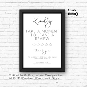 AirBNB Review Request Sign: Printable Vacation Rental Template