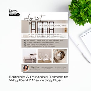 Why Rent Flyer Template, Rent vs Own Flyer, Real Estate Marketing, Real Estate Why Rent Flyer, Real Estate Prospecting Letter Canva Template