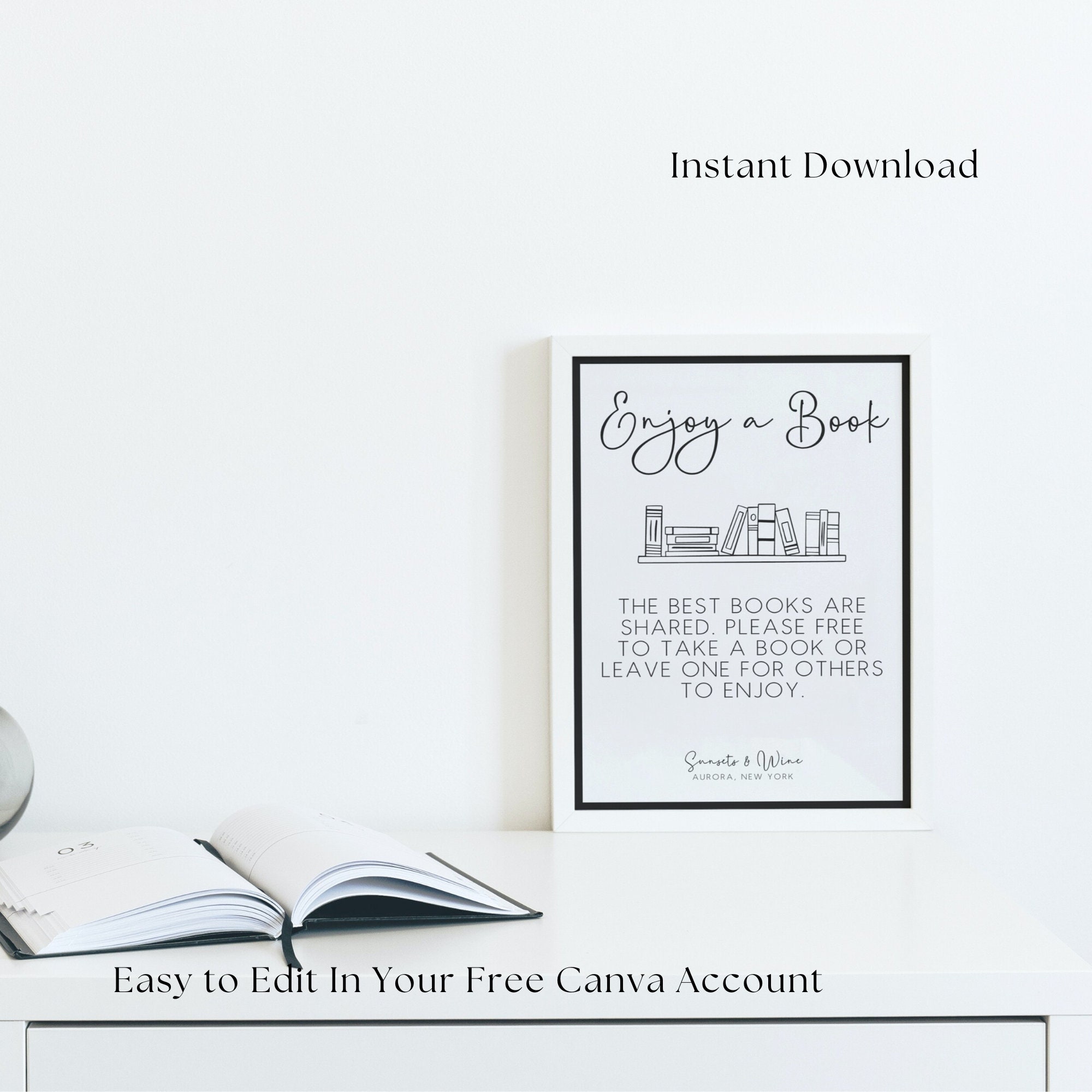 Editable Airbnb Reading Library Sign, Printable Home Library Sign