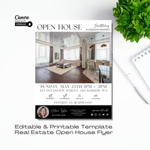 編集可能なオープンハウスチラシテンプレート、不動産市場、印刷可能な新規上場チラシ、オーナーによる販売マーケティング、FSBOチラシ、不動産業者向けCanva
