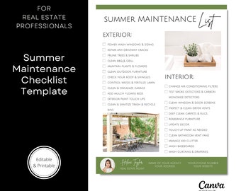 Modèle Canva de liste de contrôle pour l'entretien d'une maison d'été pour l'immobilier (téléchargement numérique)