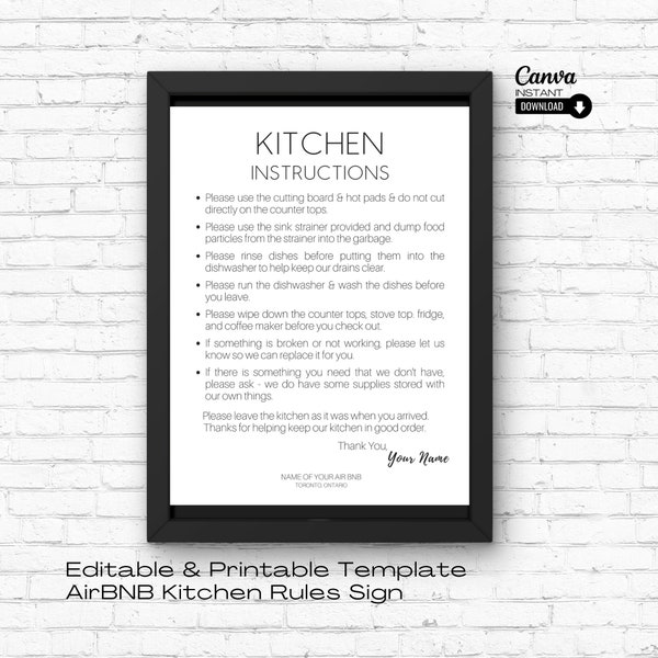 Airbnb Kitchen Rules Sign Template, Editable Airbnb Sign, Airbnb House Rules, Airbnb Printable, VRBO, Airbnb Signage, Instant Download