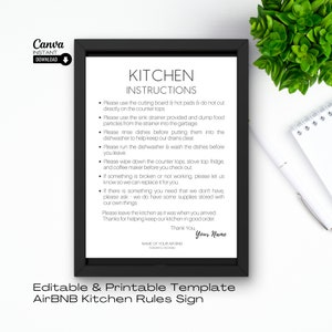 Airbnb Kitchen Rules Sign Template, Editable Airbnb Sign, Airbnb House Rules, Airbnb Printable, VRBO, Airbnb Signage, Instant Download