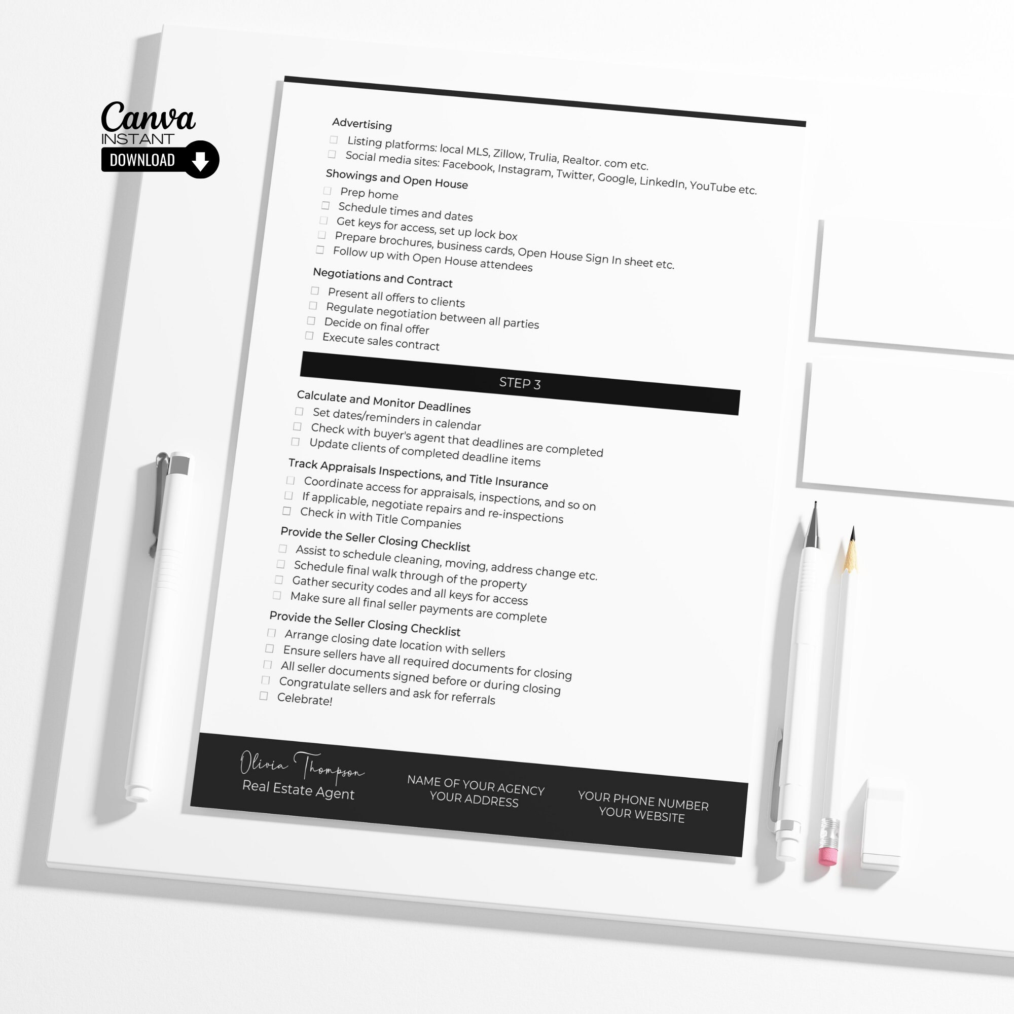 Real Estate Agent Listing Checklist: Editable Realtor Task List (canva ...