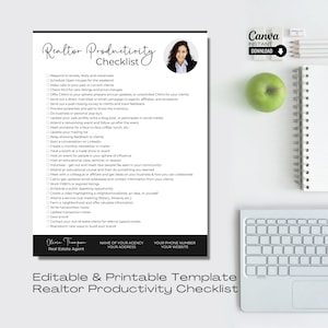 Lista de verificación de productividad para agentes inmobiliarios: Administrador de tareas editable (plantilla de Canva)