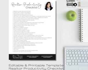 Realtor Productivity Checklist: Editable Real Estate Agent Task Manager (Canva Template)