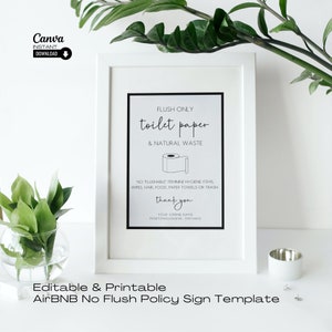 Editable Flush Only Sign: AirBNB Restroom Printable (Canva Template)