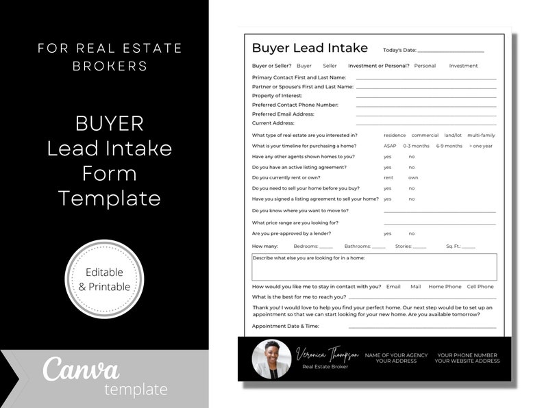 Editable Real Estate Lead Intake Sheet Printable Buyer Etsy