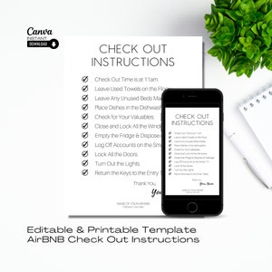 Szablon znaku Airbnb Check Out, edytowalny znak Airbnb, zasady domu Airbnb, Airbnb do druku, elektroniczna lista kontrolna Airbnb Check Out, VRBO