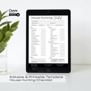 Real Estate House Hunting Checklist: Canva Template (Digital Download)