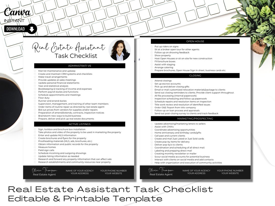 Real Estate Agent Assistant Checklist Transaction Coordinator Etsy