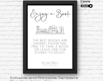 Editable AirBNB Reading Library Sign, Printable Home Library Sign, AirBNB Books Sign, Lending Library, VRBO Book Sharing Sign, Book Swap