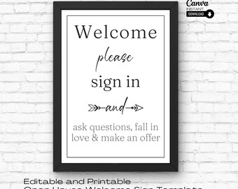 Editable Open House Welcome Sign Template (Canva, Printable)