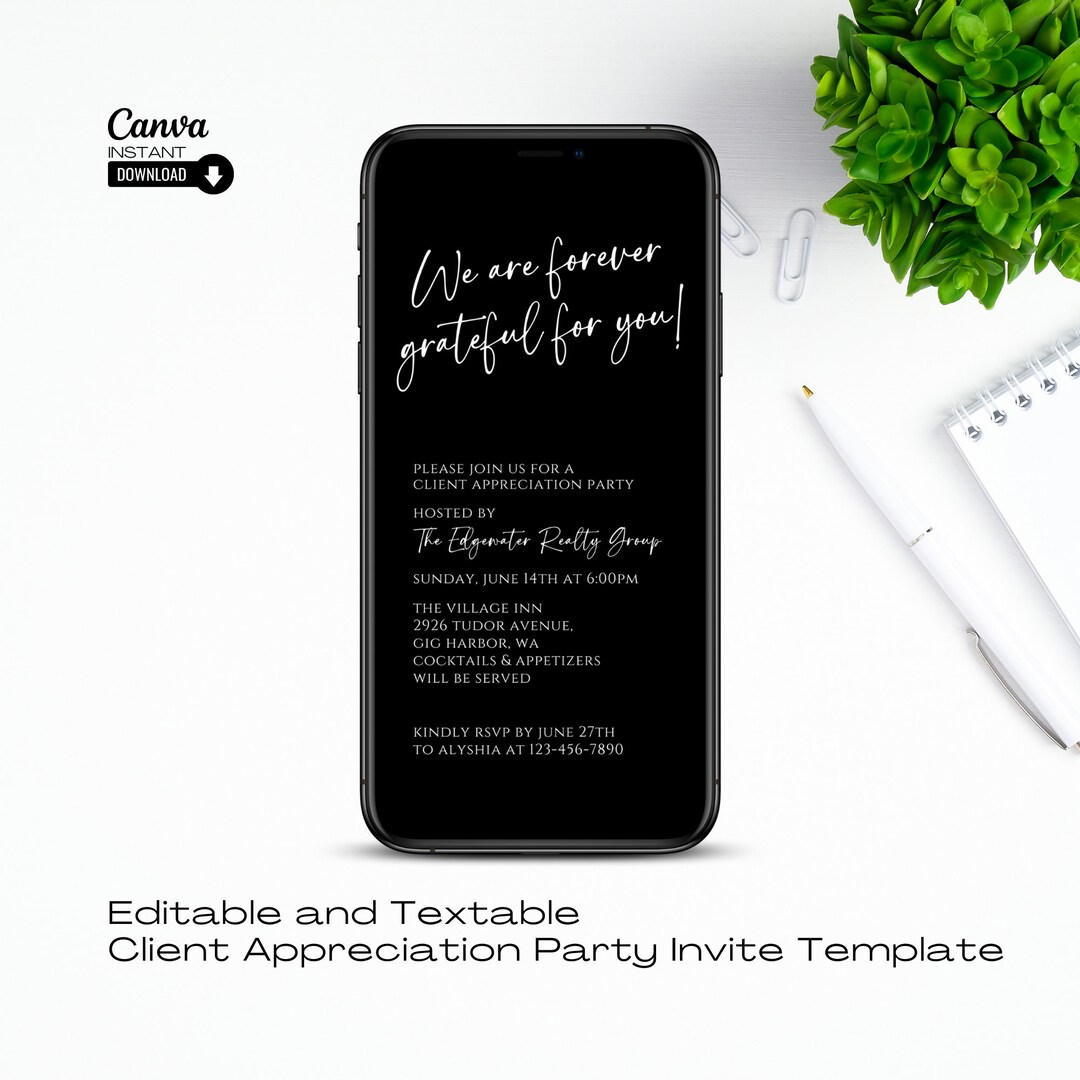 Client Invite Sample Modern Client Appreciation Party Evite: Editable Text Message Invite ...