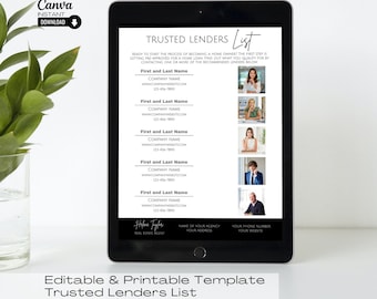 Recomendaciones de prestamistas inmobiliarios: Plantilla editable de Canva (PDF)