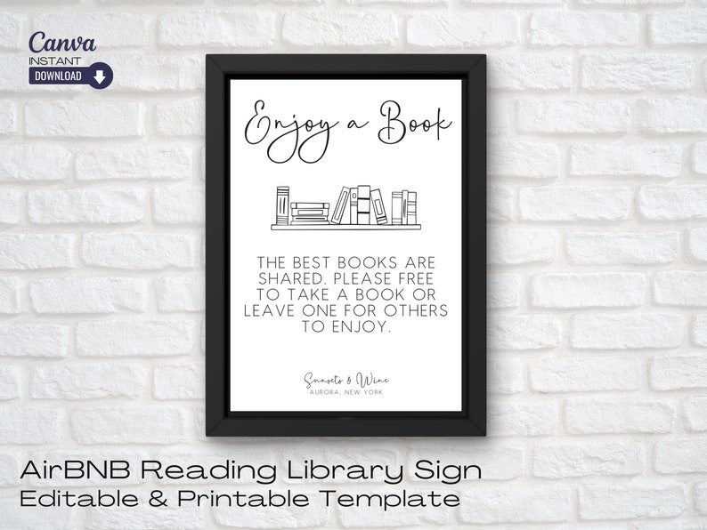 Editable Airbnb Reading Library Sign Printable Home Library Etsy