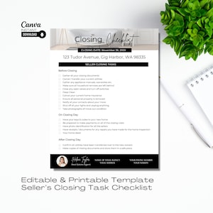 Real Estate Seller Closing Checklist: Canva Template (Digital Download)